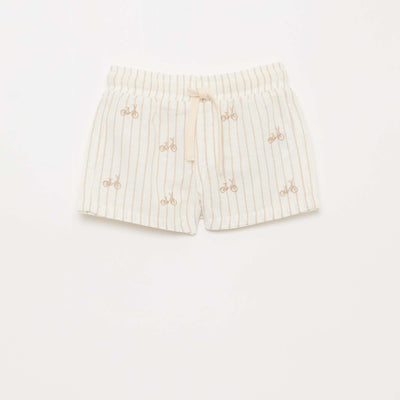 Short en lin mélangé à rayures BEIGE