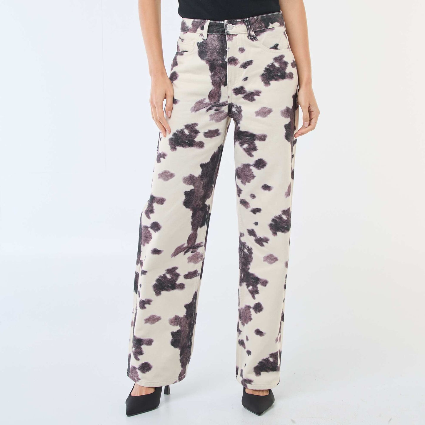 Pantalon large imprimé vache MARRON