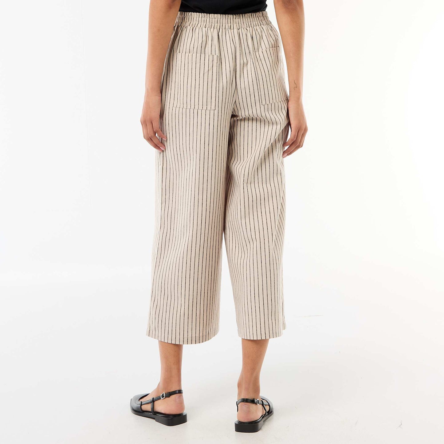 Pantalon large en lin mélangé BEIGE