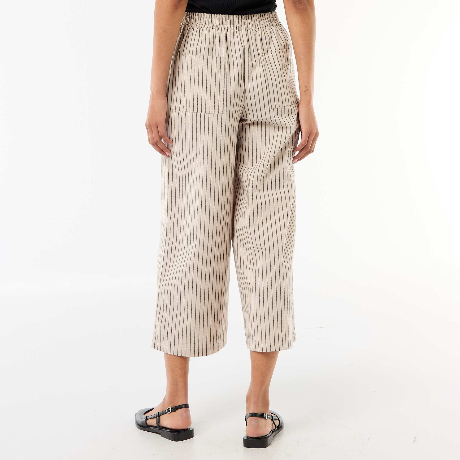 Pantalon large en lin mélangé BEIGE