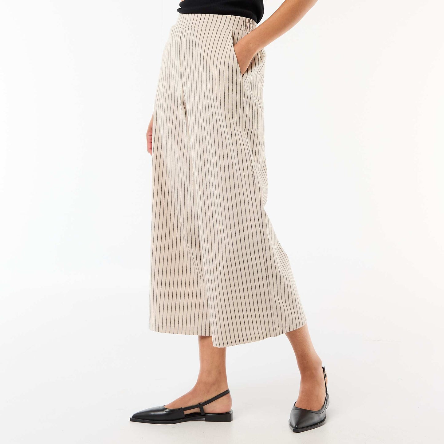 Pantalon large en lin mélangé BEIGE