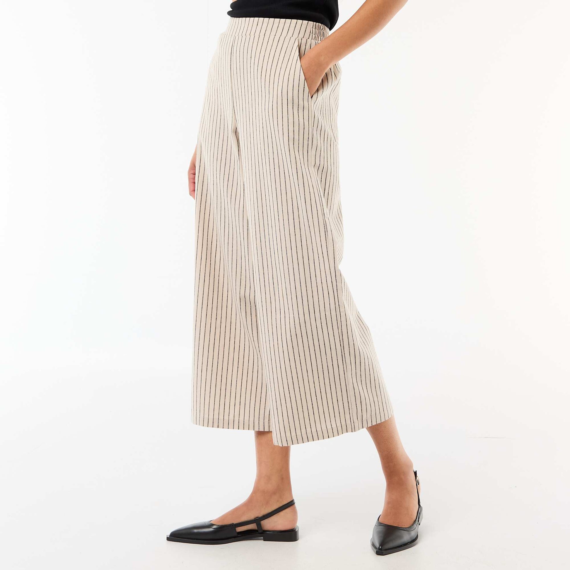 Pantalon large en lin mélangé BEIGE