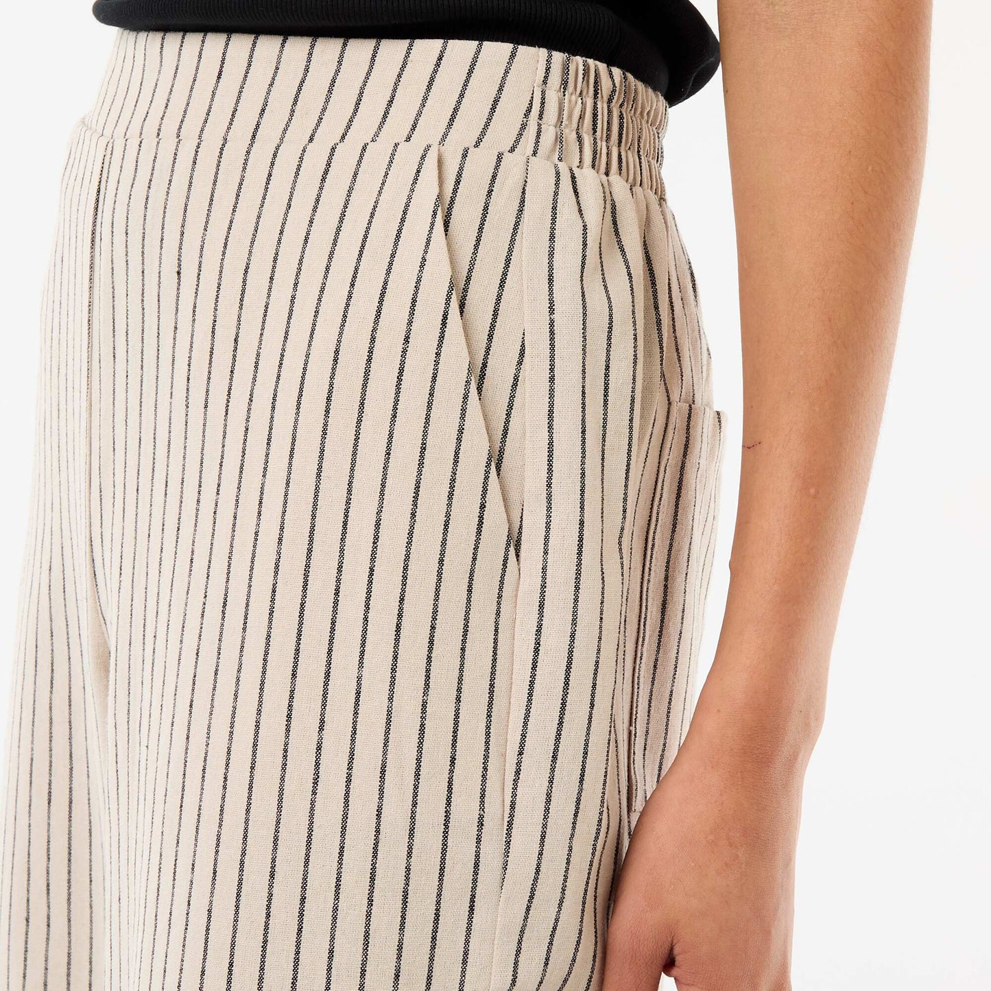 Pantalon large en lin mélangé BEIGE
