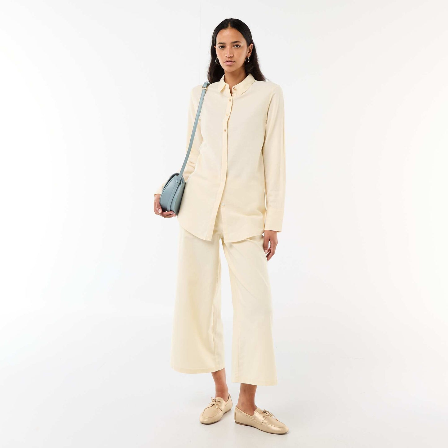 Pantalon large en lin mélangé BEIGE