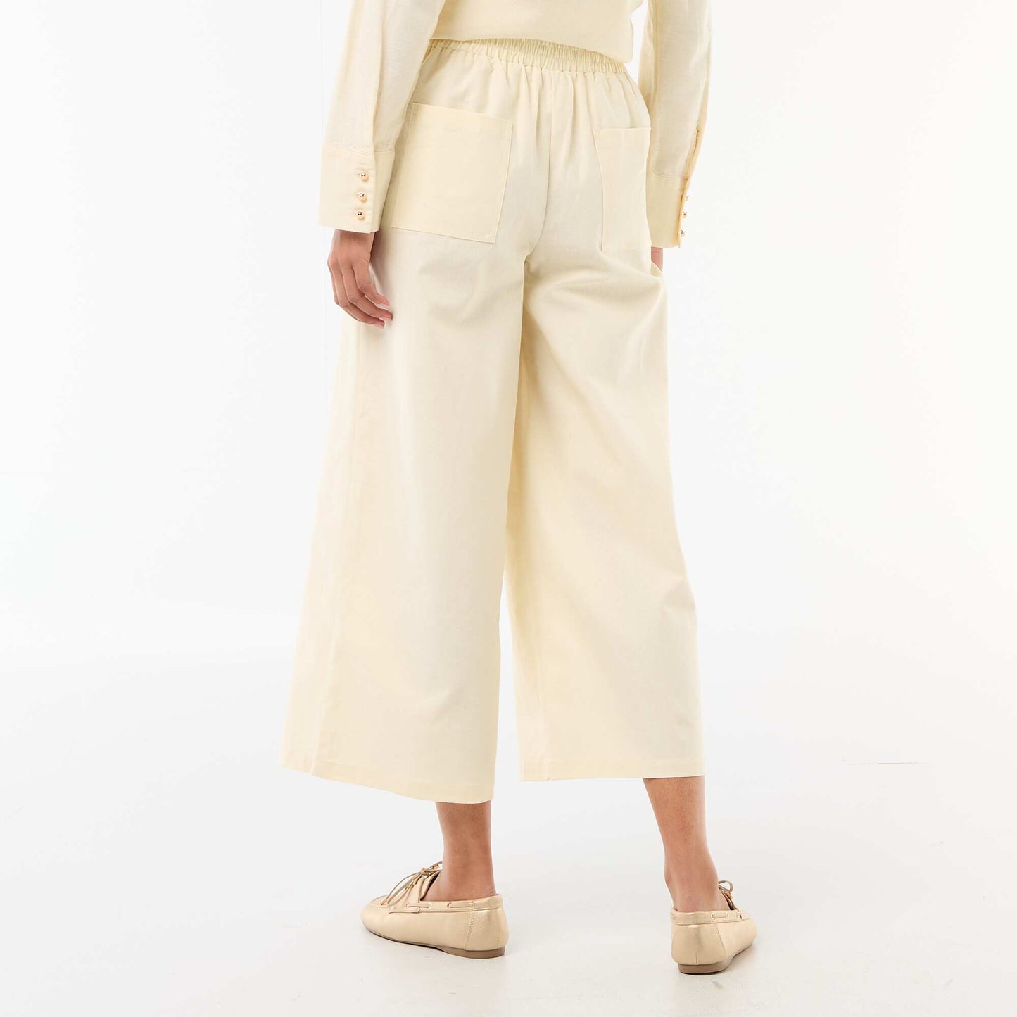 Pantalon large en lin mélangé BEIGE