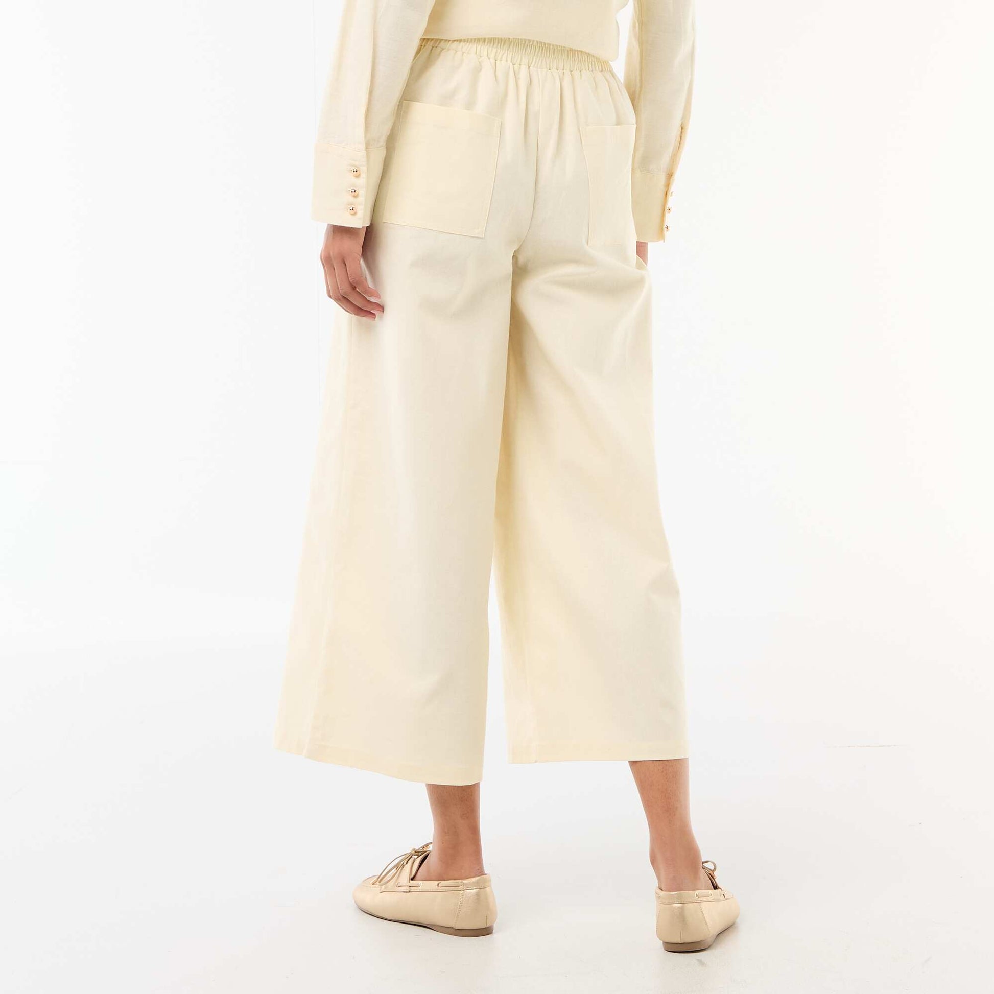Pantalon large en lin mélangé BEIGE