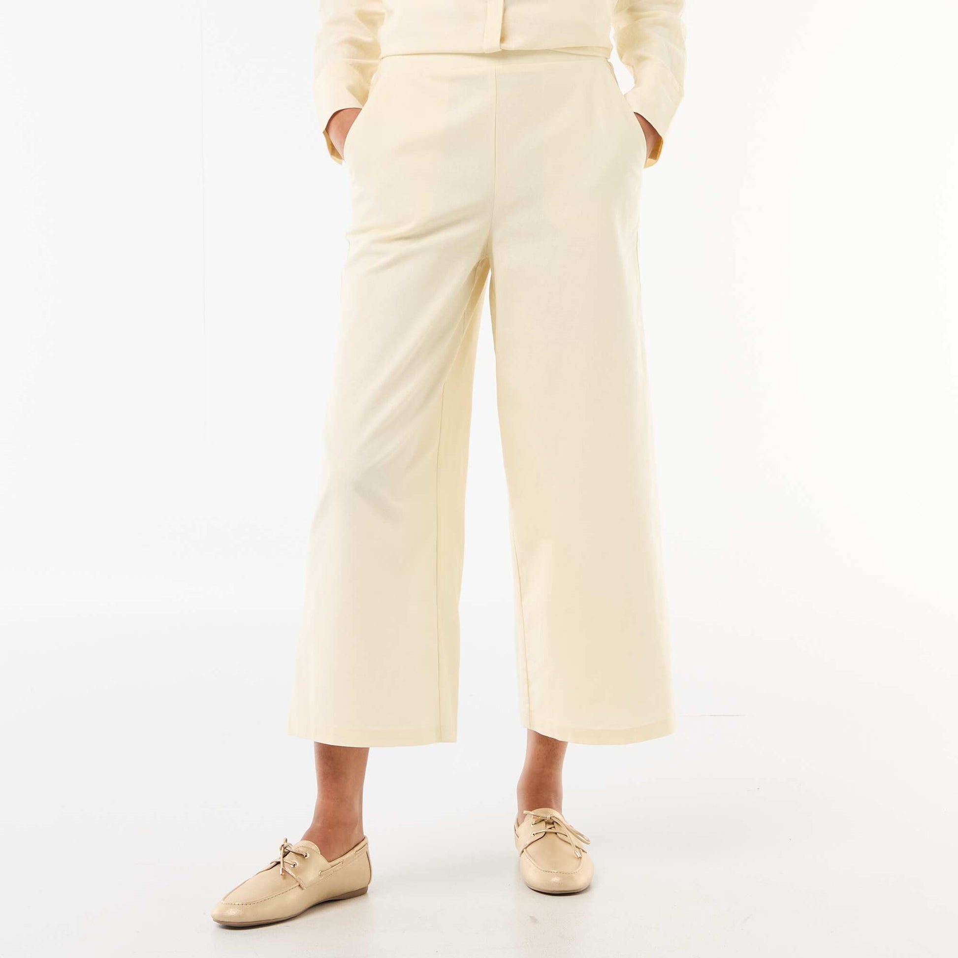Pantalon large en lin mélangé BEIGE