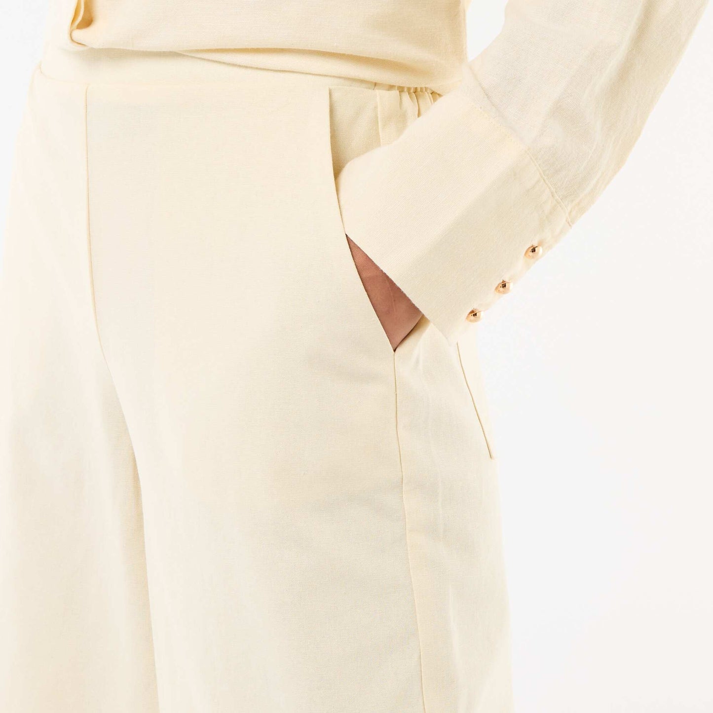 Pantalon large en lin mélangé BEIGE