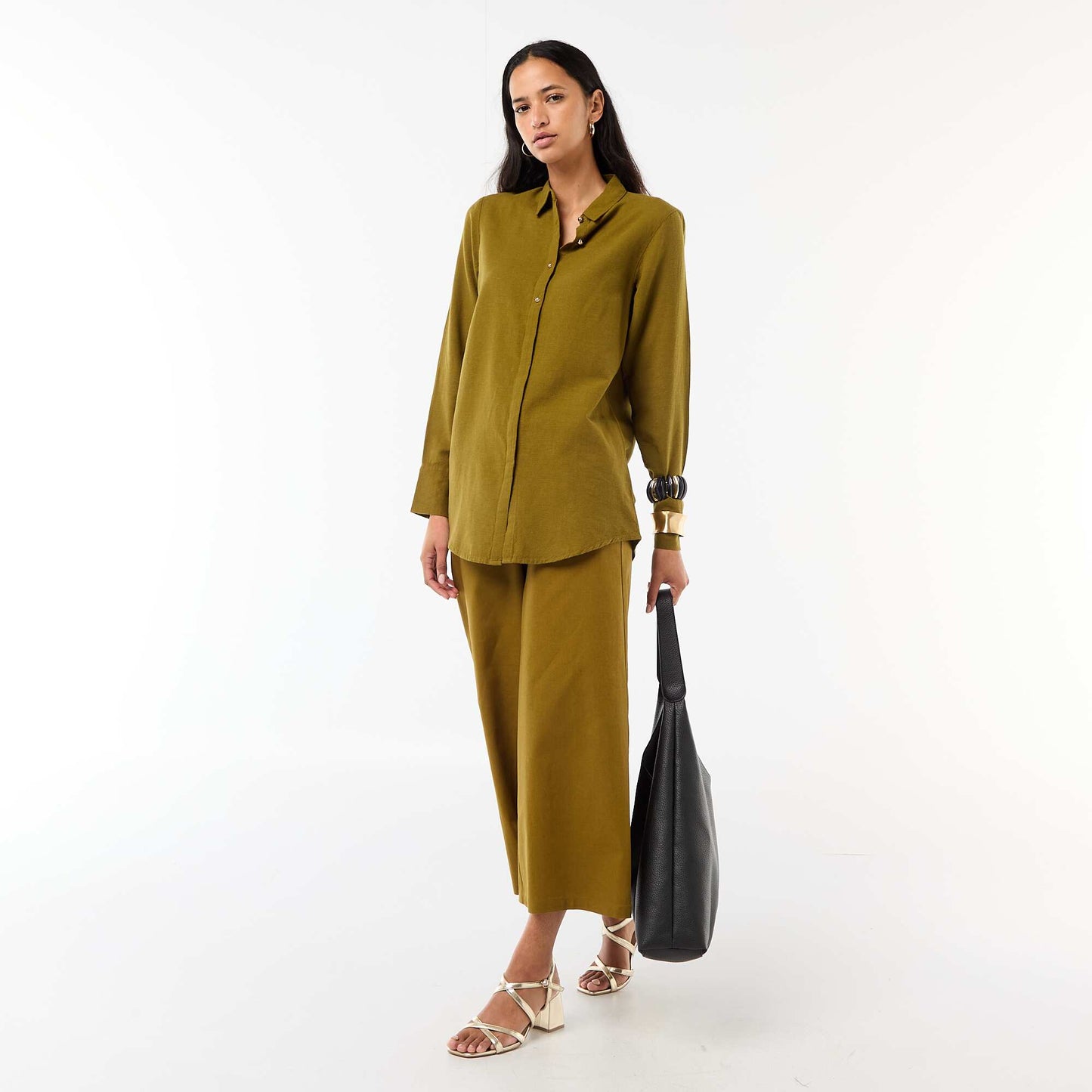 Pantalon large en lin mélangé VERT