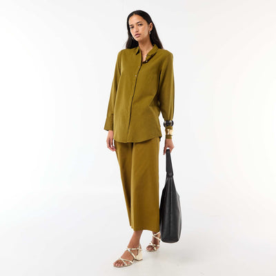 Pantalon large en lin mélangé VERT