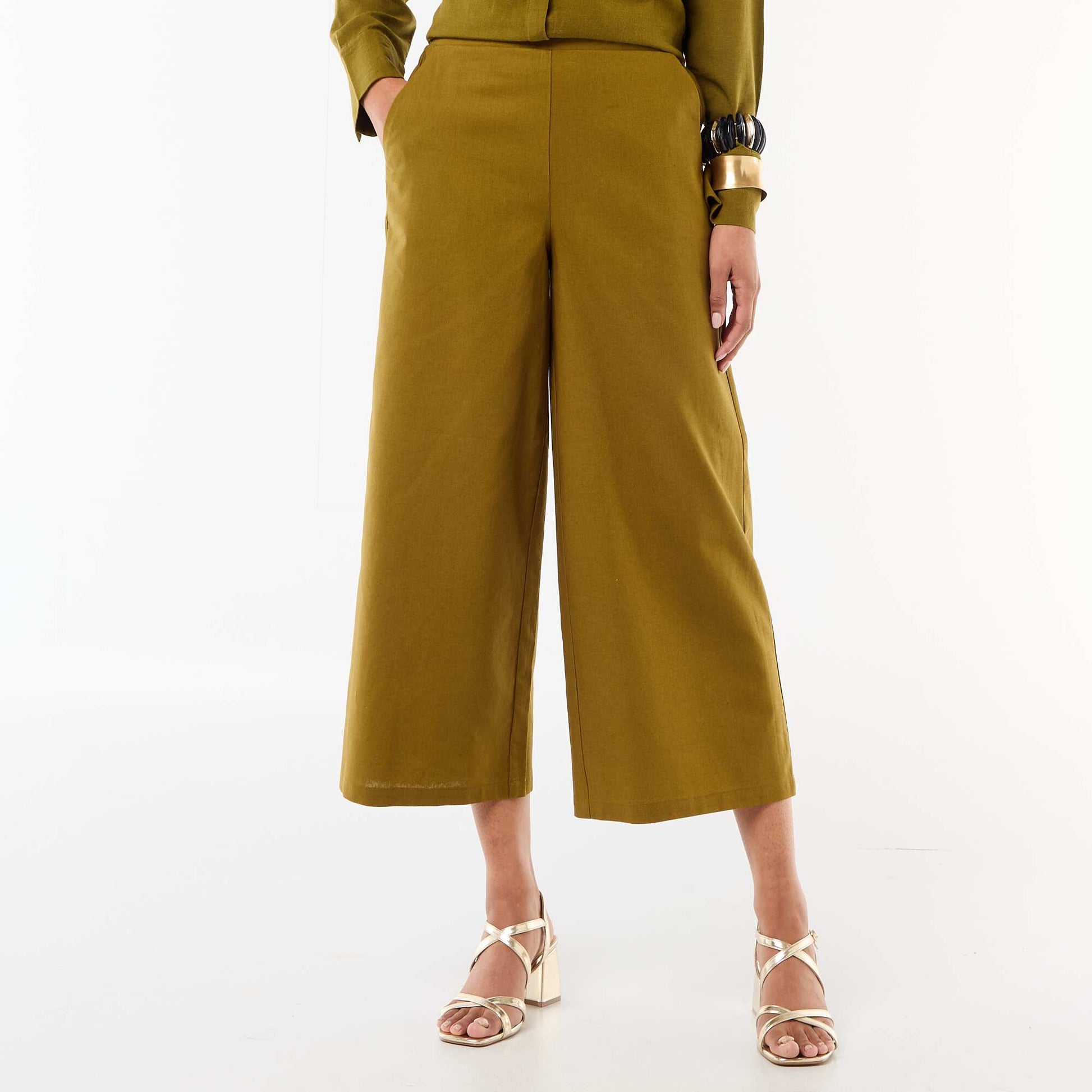 Pantalon large en lin mélangé VERT