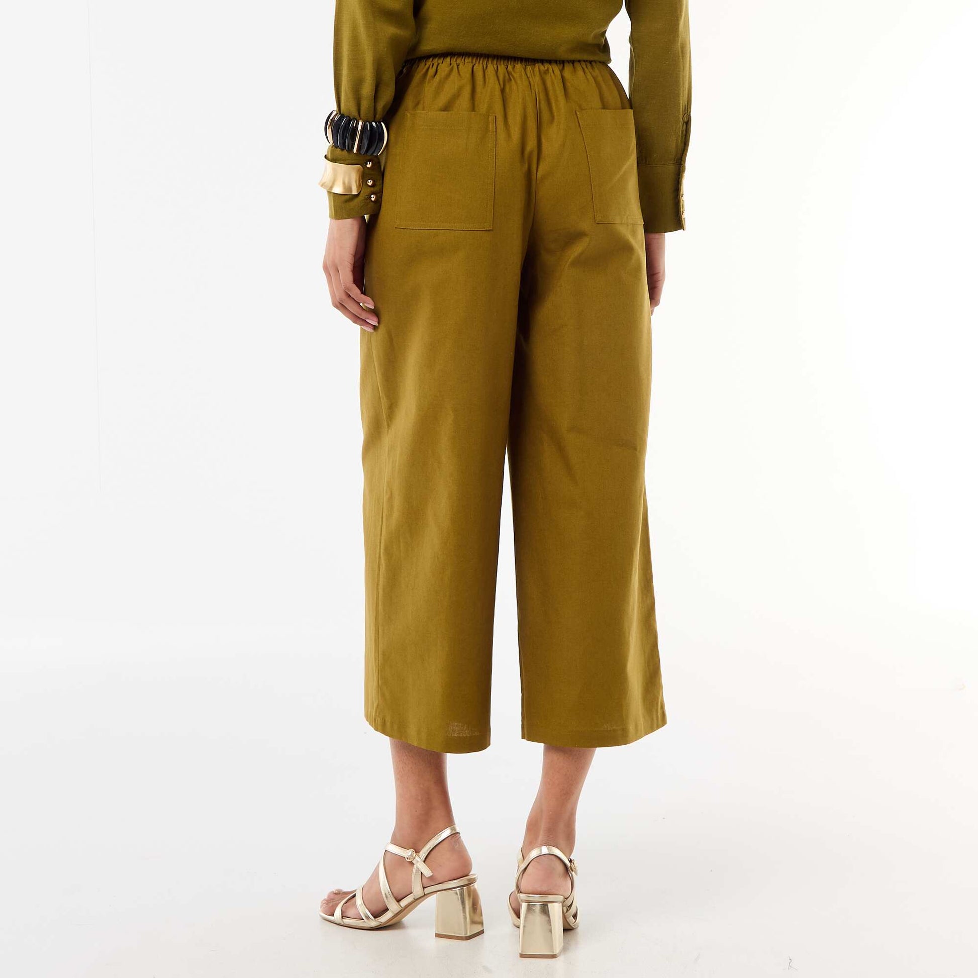Pantalon large en lin mélangé VERT