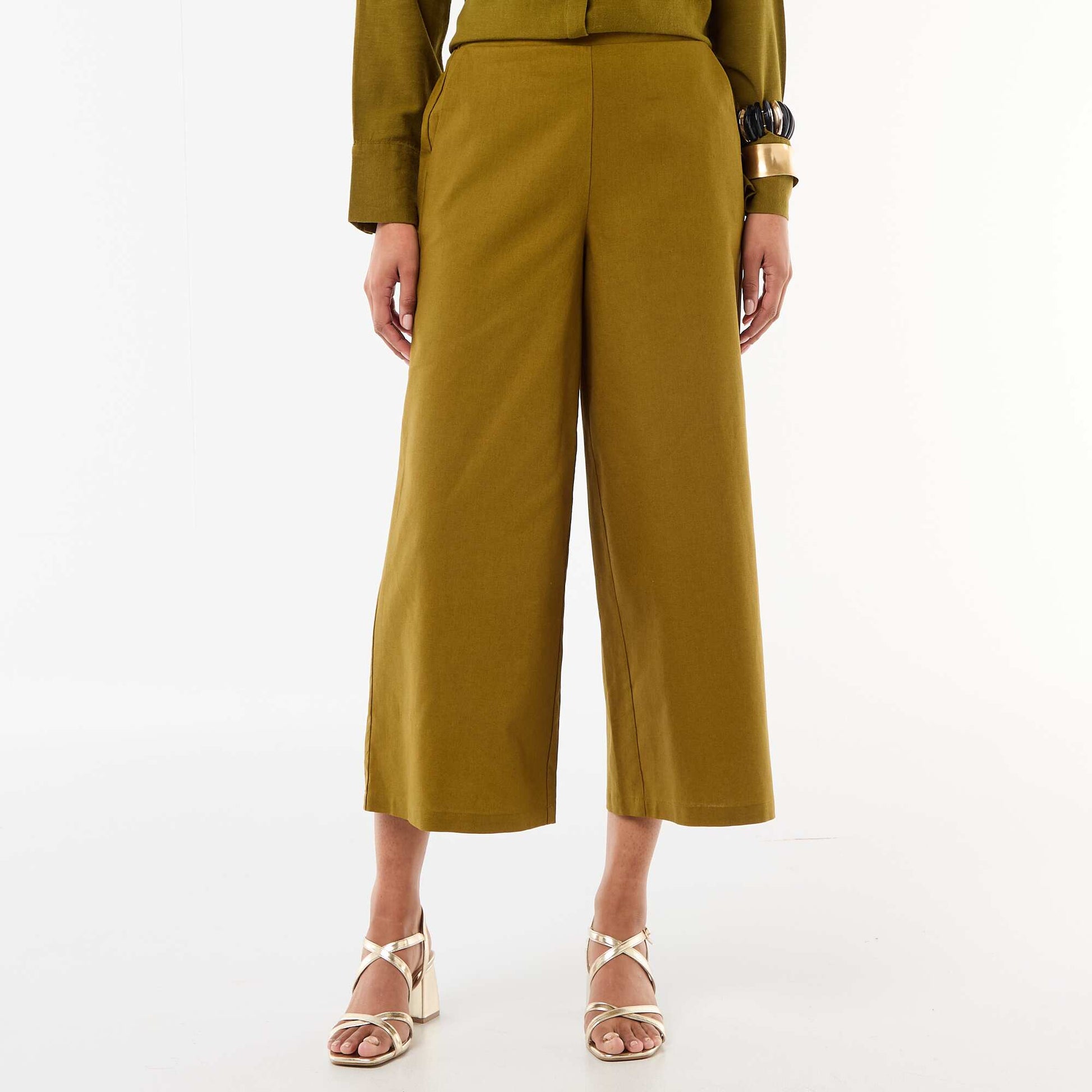 Pantalon large en lin mélangé VERT