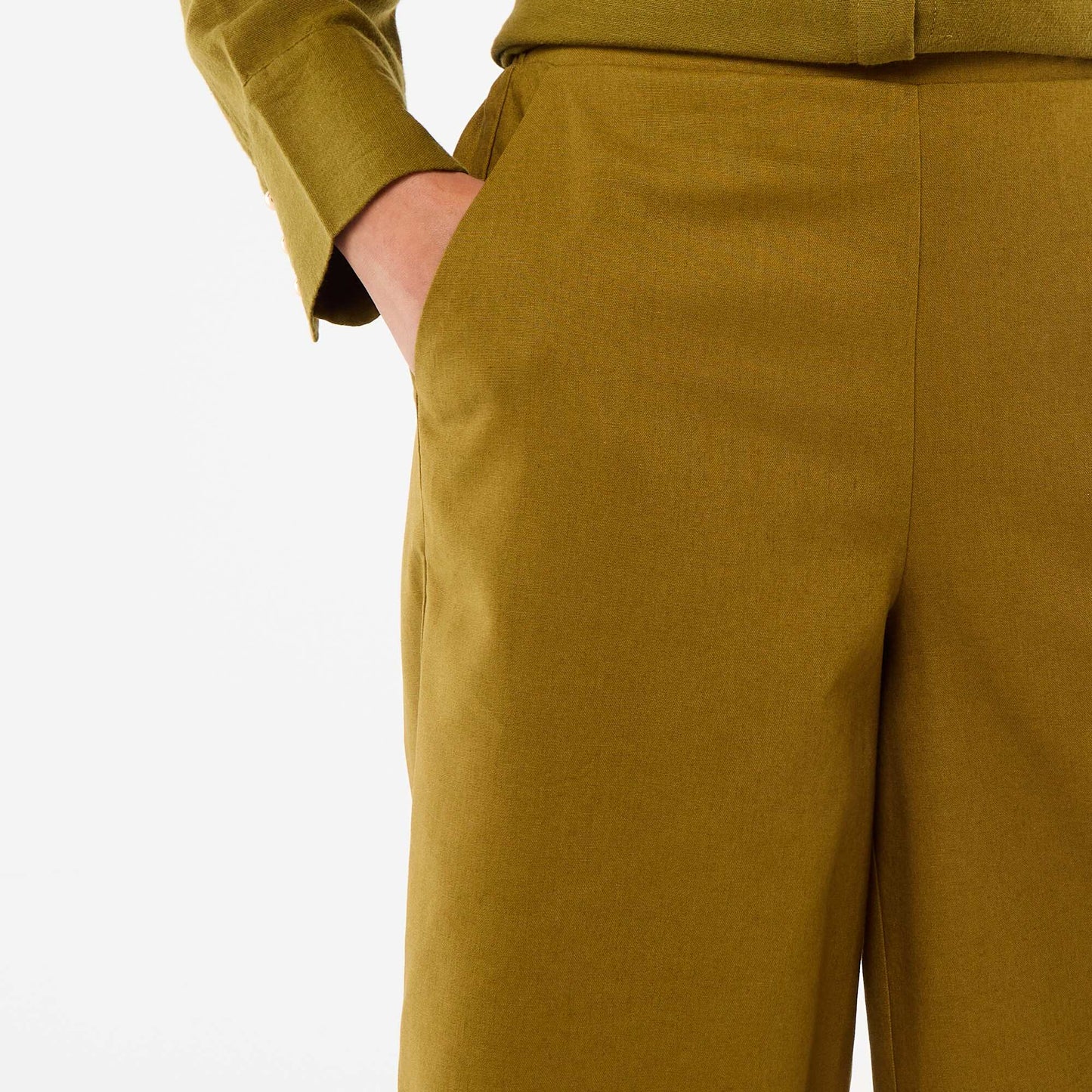 Pantalon large en lin mélangé VERT