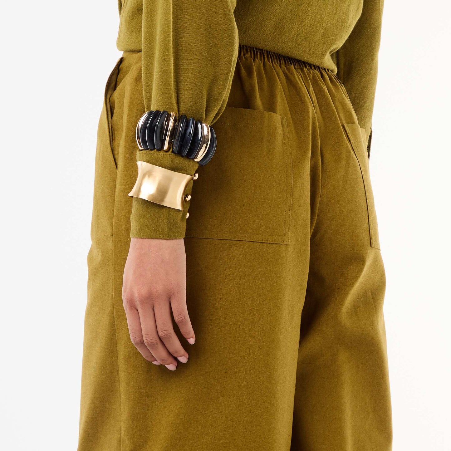 Pantalon large en lin mélangé VERT