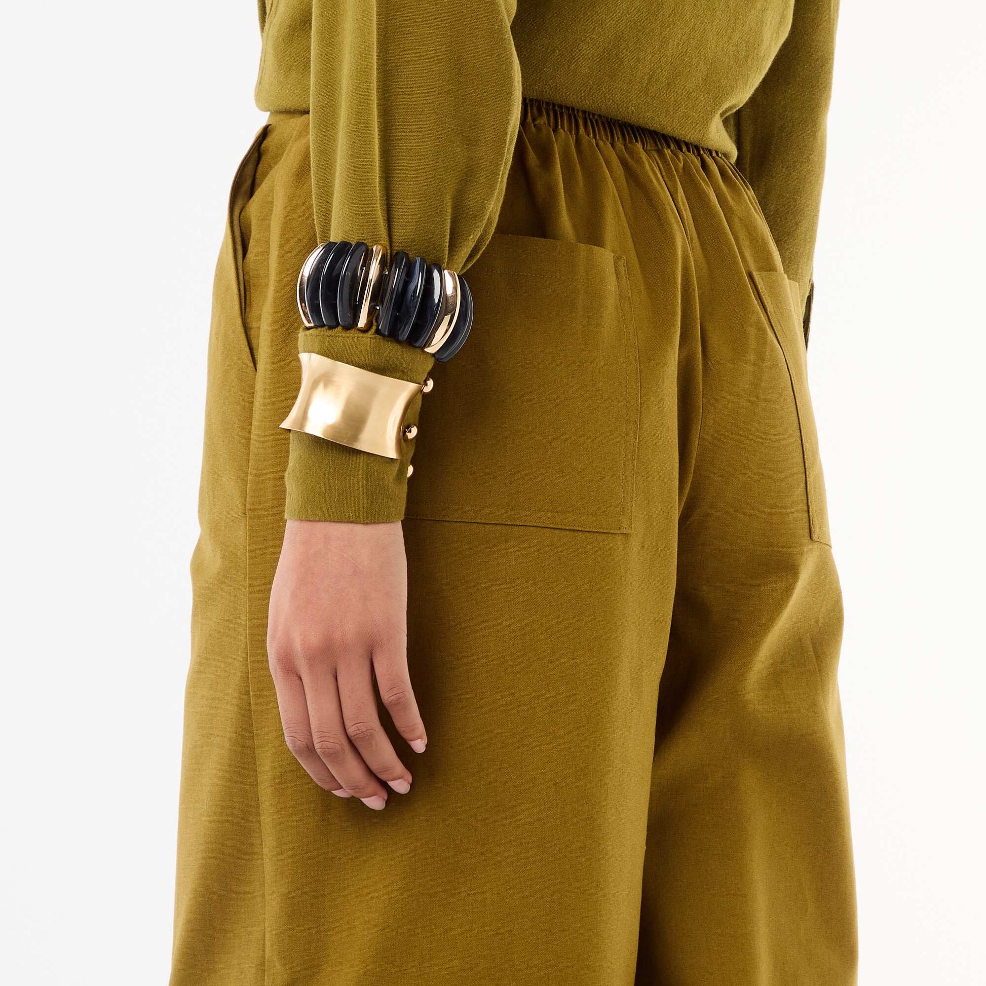 Pantalon large en lin mélangé VERT