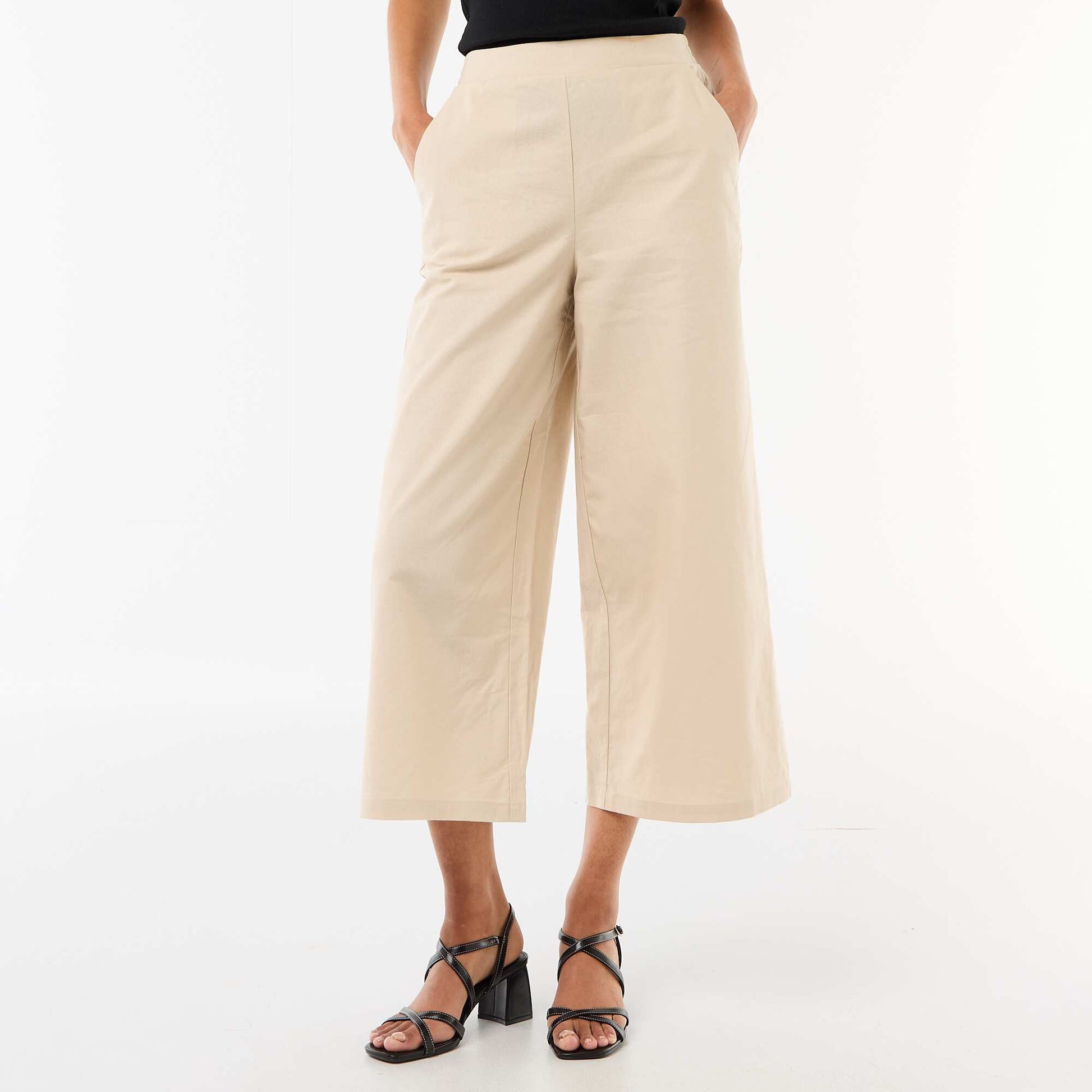 Pantalon large en lin mélangé BEIGE