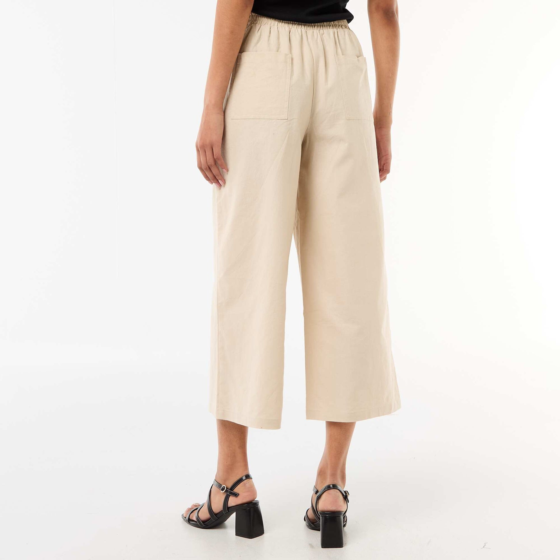 Pantalon large en lin mélangé BEIGE