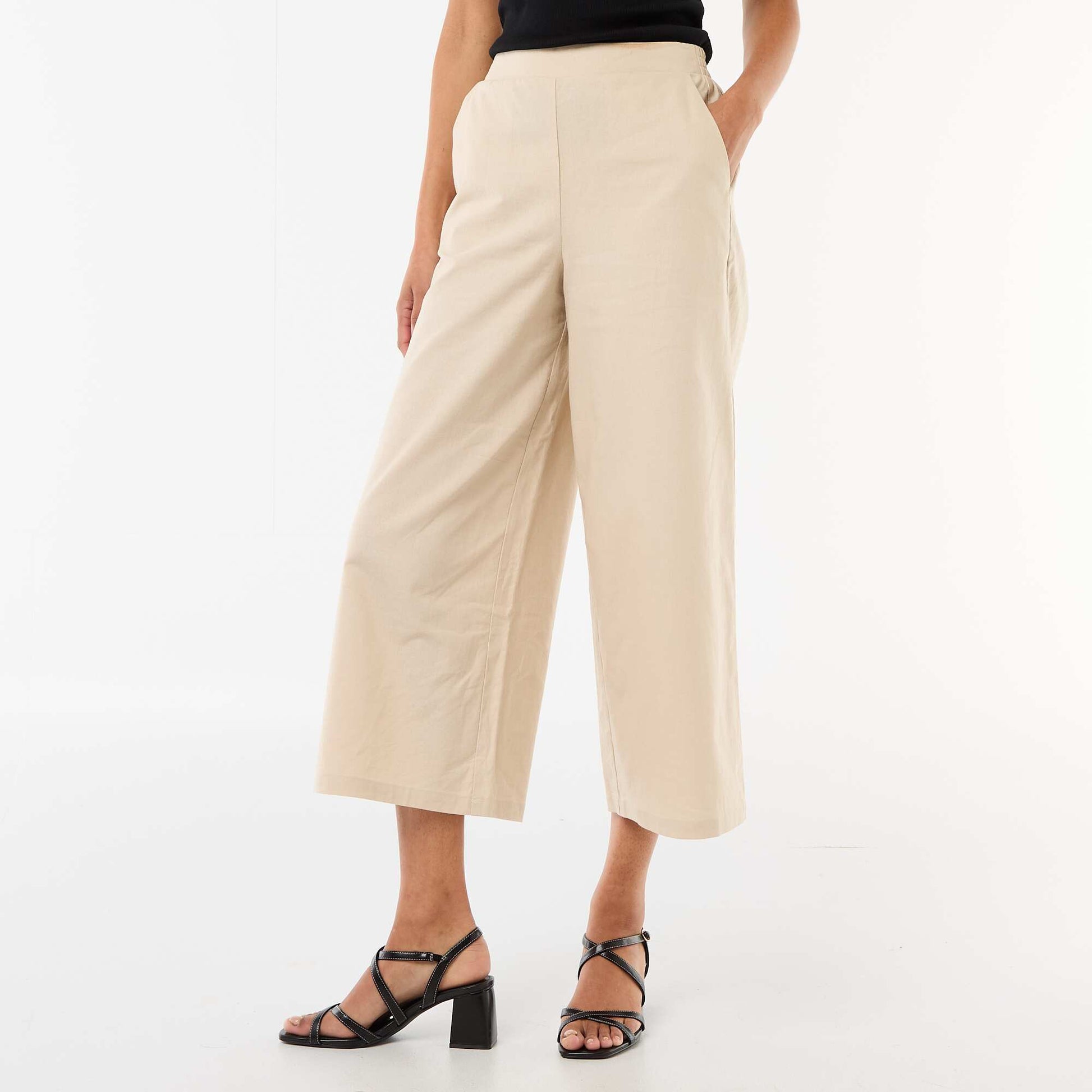 Pantalon large en lin mélangé BEIGE