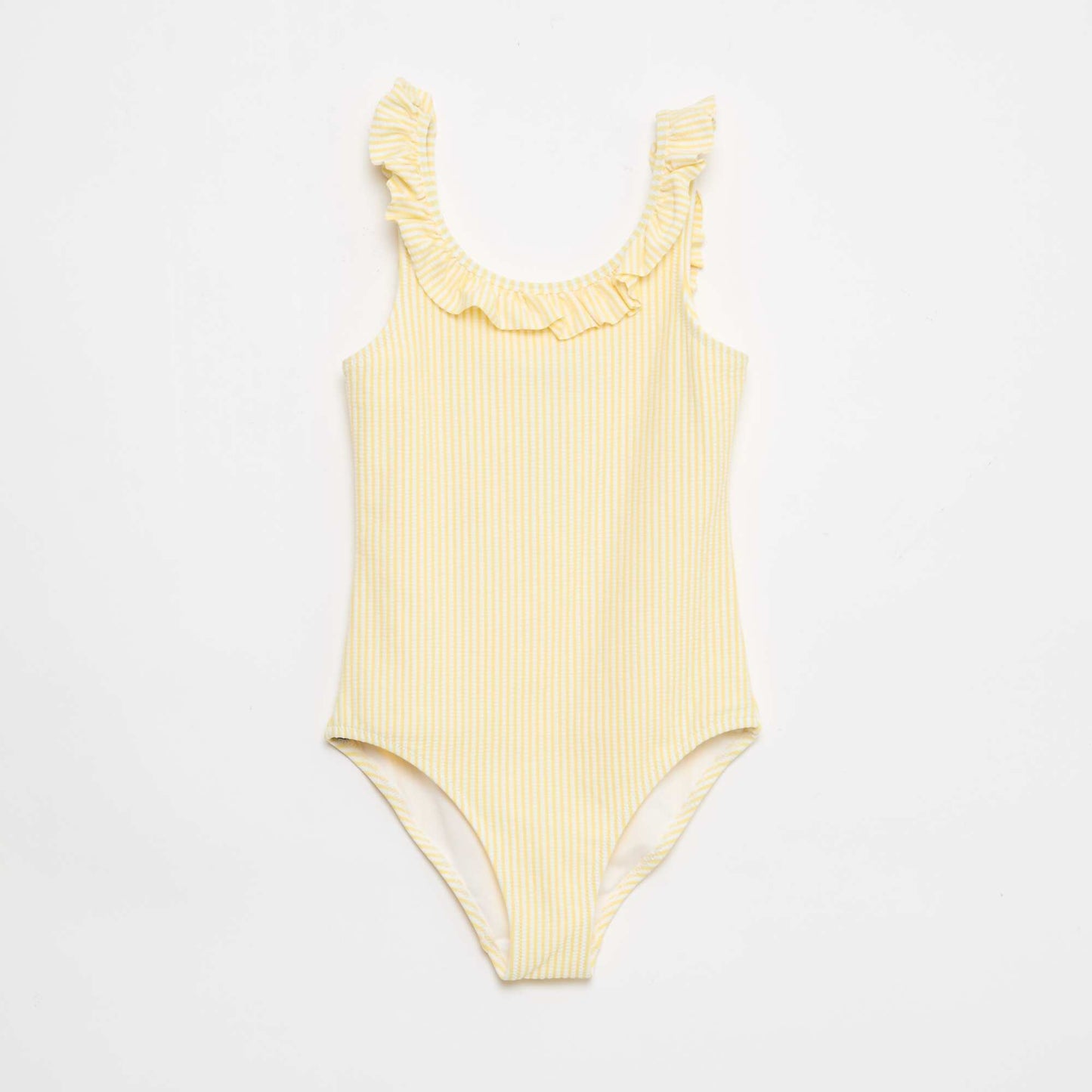 Maillot de bain rayé volanté extensible JAUNE