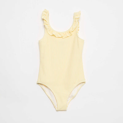Maillot de bain rayé volanté extensible JAUNE