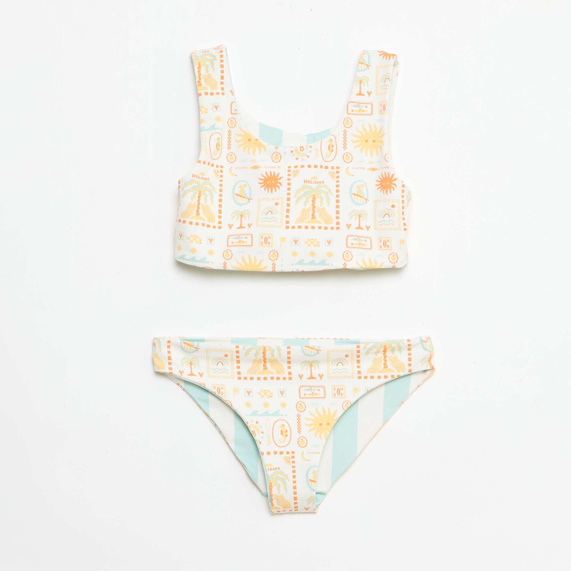 Maillot de bain imprimé réversible - 2 pièces BLANC