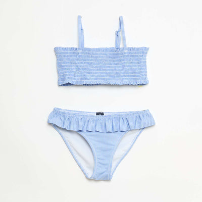 Maillot de bain à motif + volants - 2 pièces BLEU