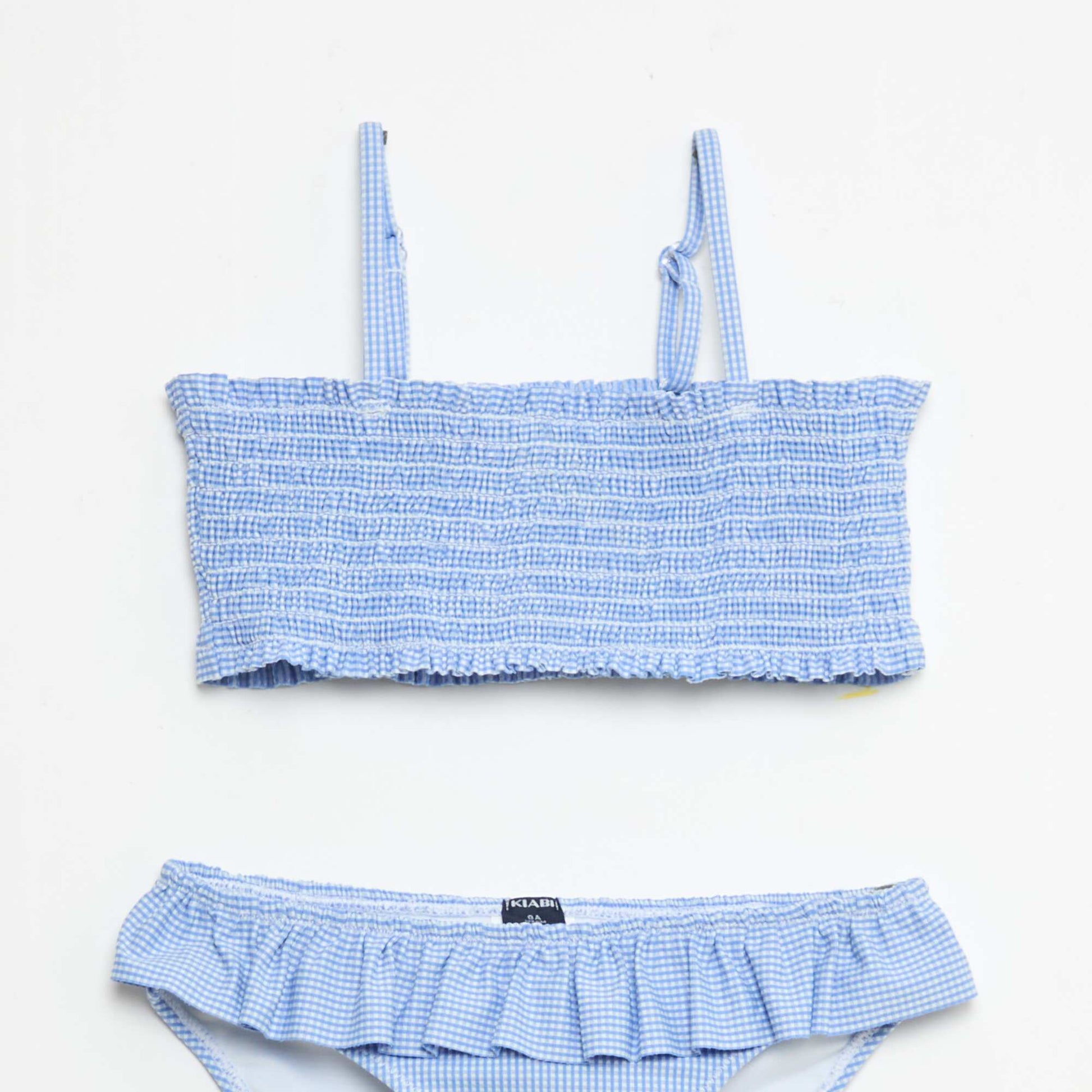 Maillot de bain à motif + volants - 2 pièces BLEU
