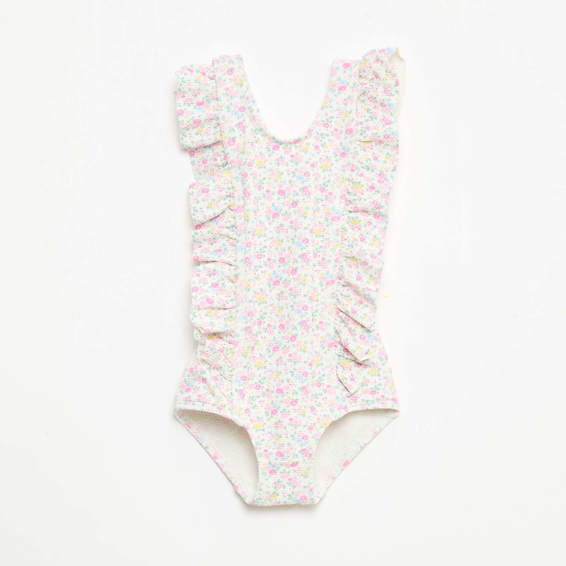 Maillot de bain à motif et volants BLANC