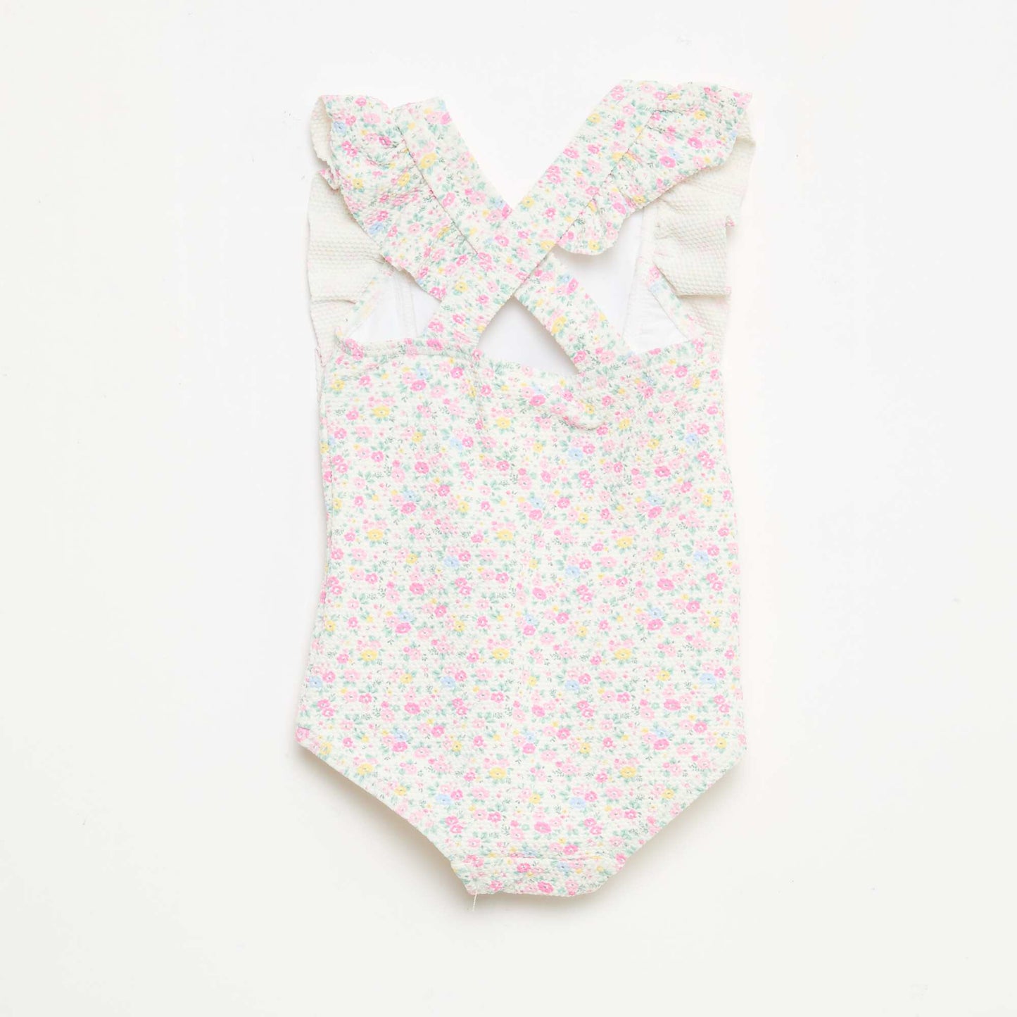 Maillot de bain à motif et volants BLANC