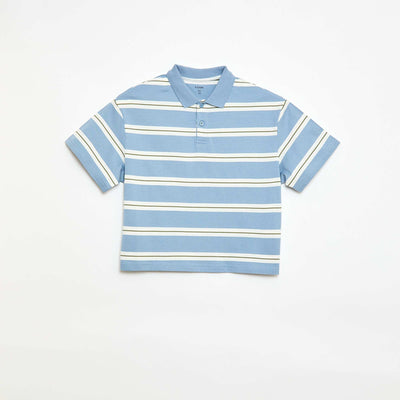 Polo rayé à manches courtes BLEU