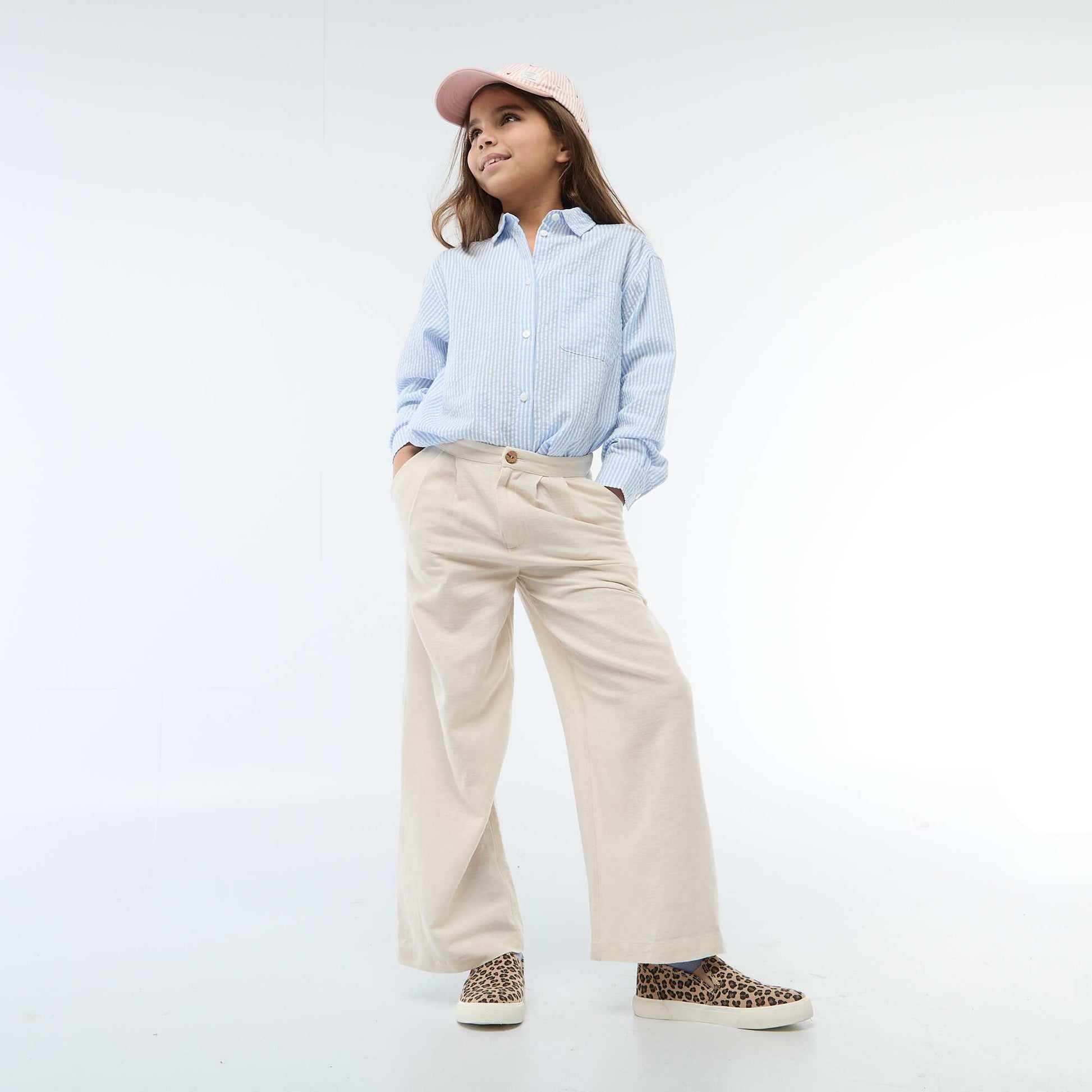 Pantalon large en lin mélangé BLANC