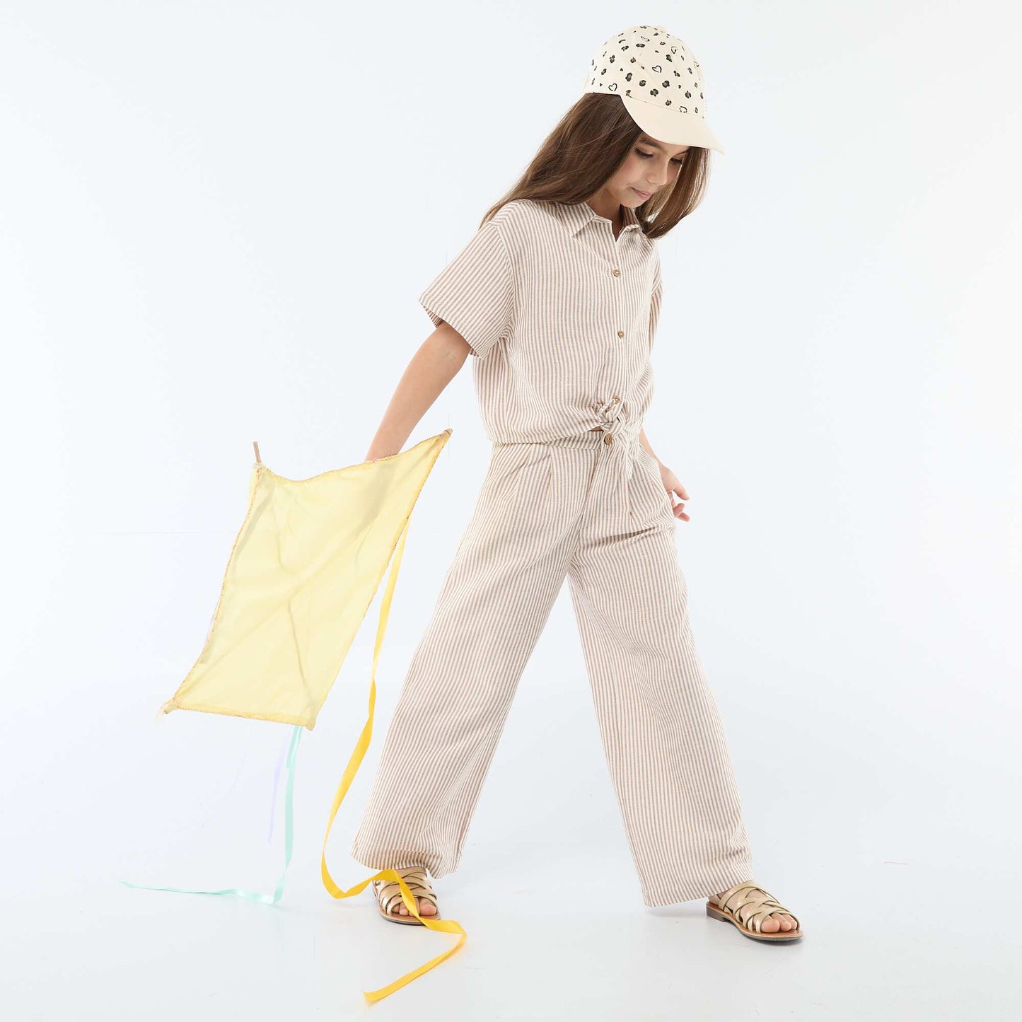 Pantalon large en lin mélangé BEIGE