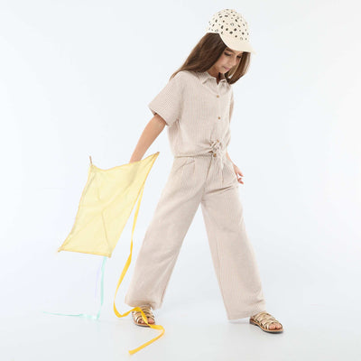 Pantalon large en lin mélangé BEIGE