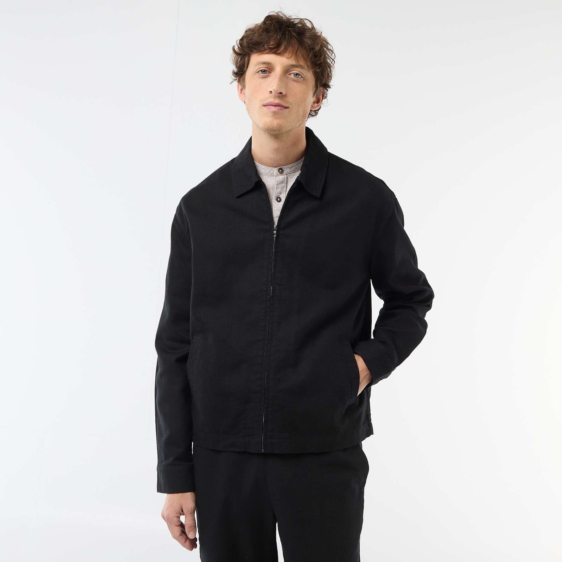 Veste en twill zippée unie NOIR
