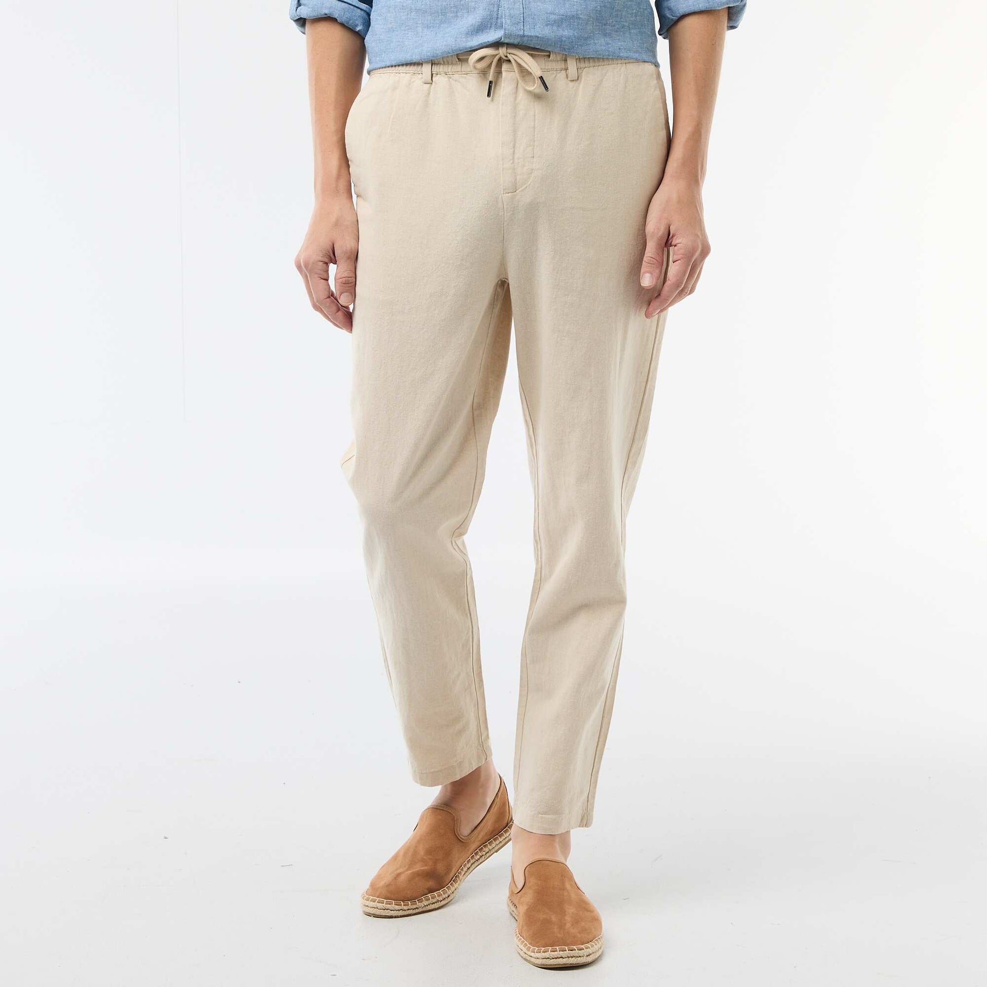 Pantalon chino regular en lin mélangé BLANC
