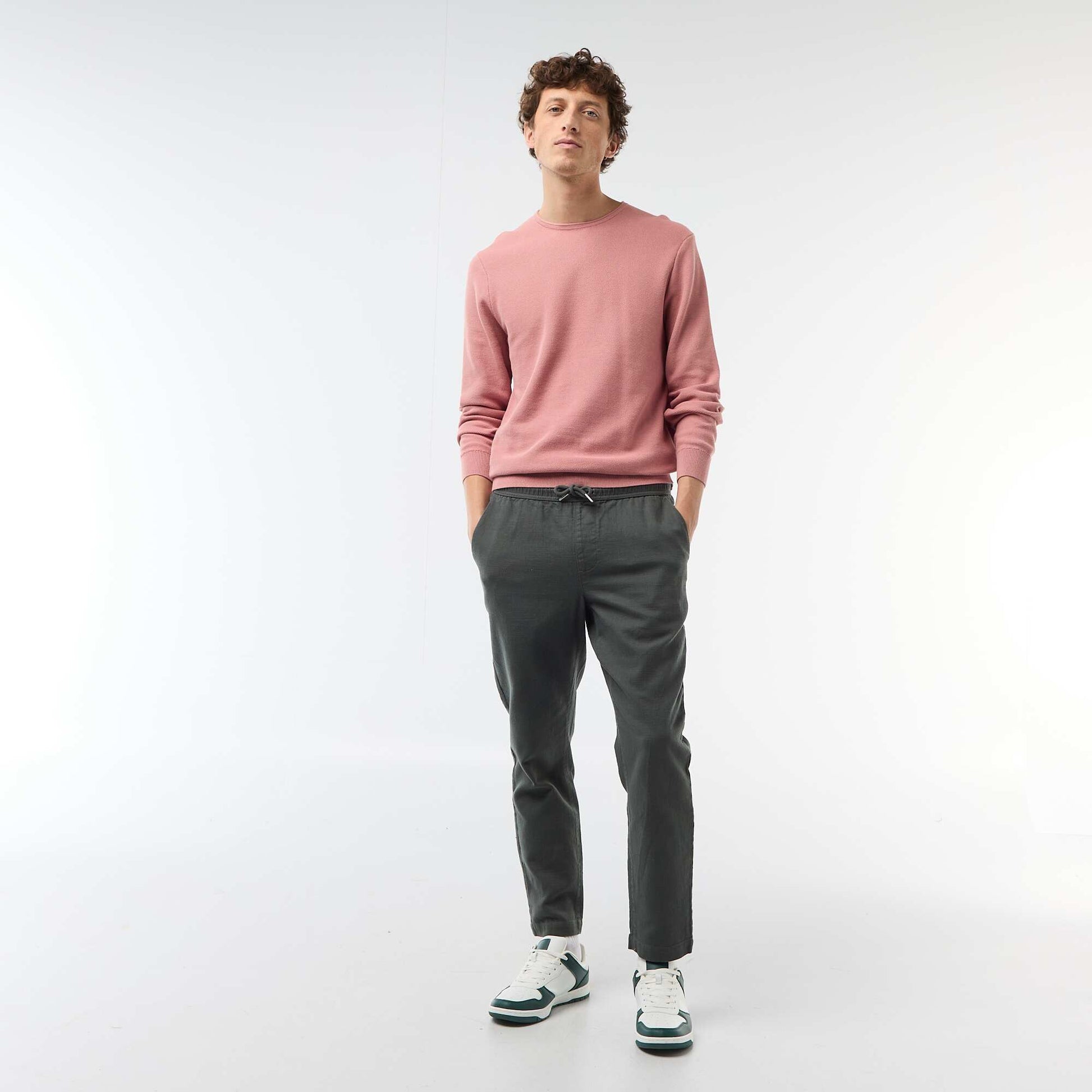 Pantalon droit à taille élastiquée VERT