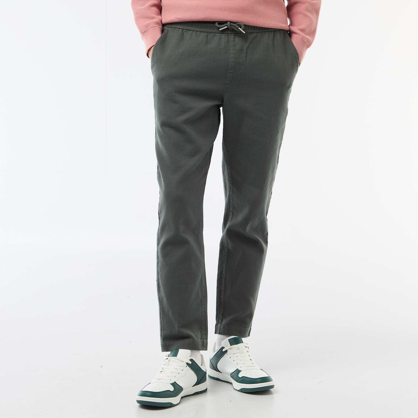 Pantalon droit à taille élastiquée VERT