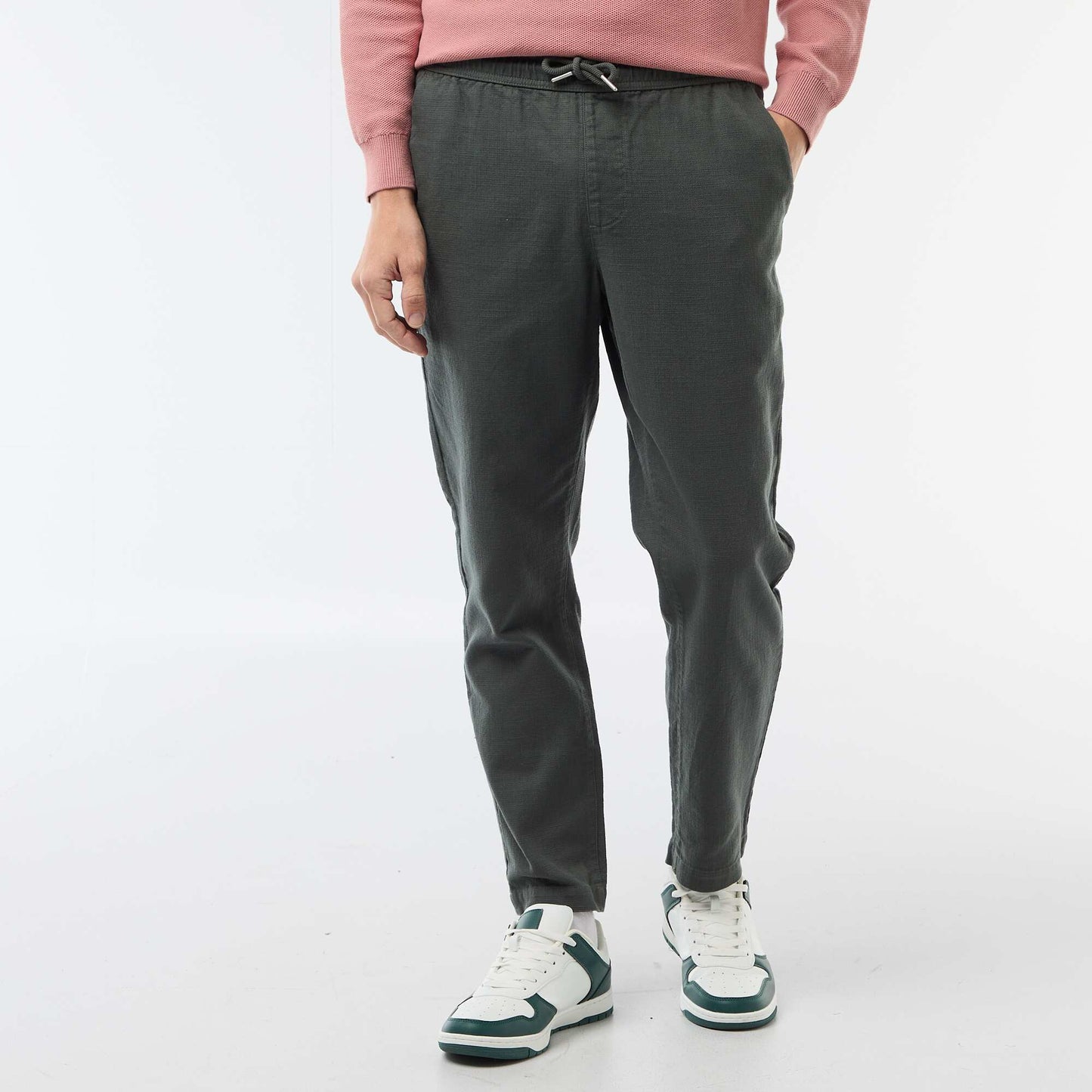 Pantalon droit à taille élastiquée VERT