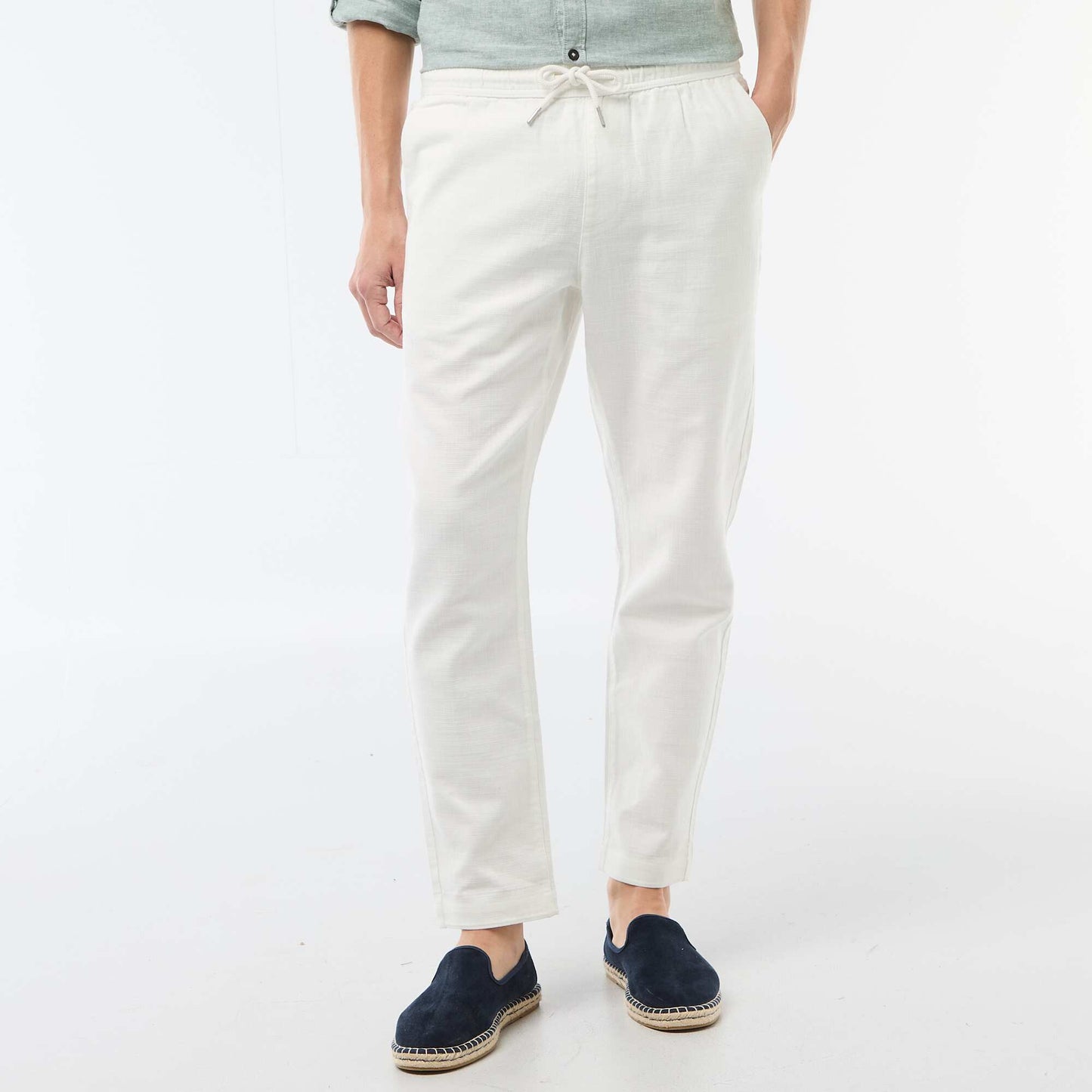 Pantalon droit à taille élastiquée BLANC