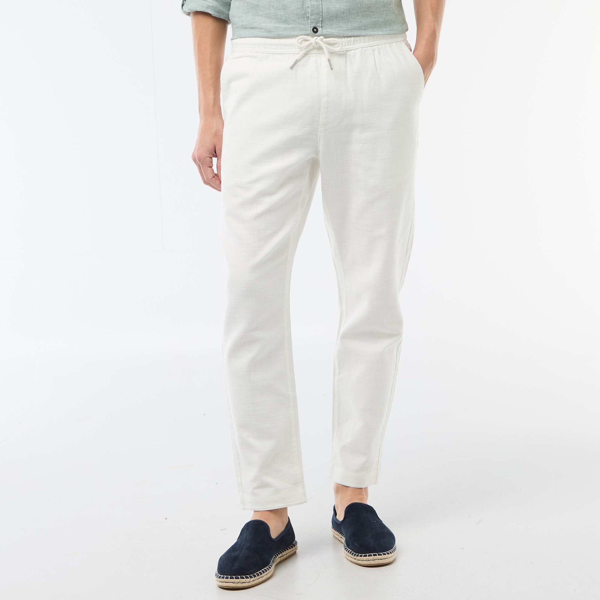Pantalon droit à taille élastiquée BLANC