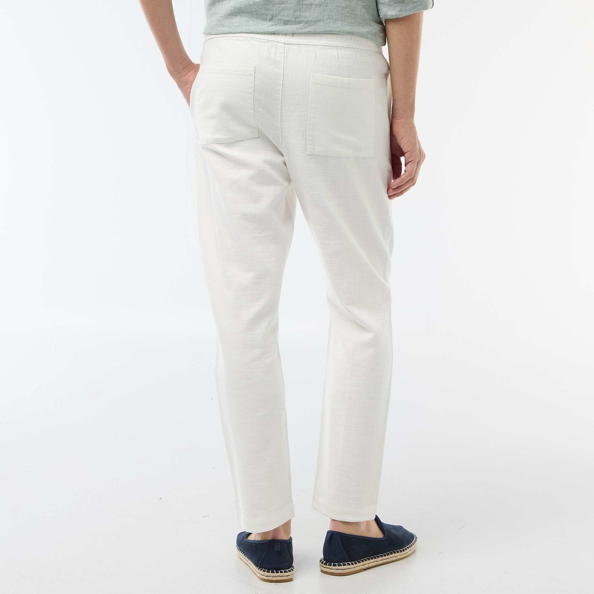 Pantalon droit à taille élastiquée BLANC