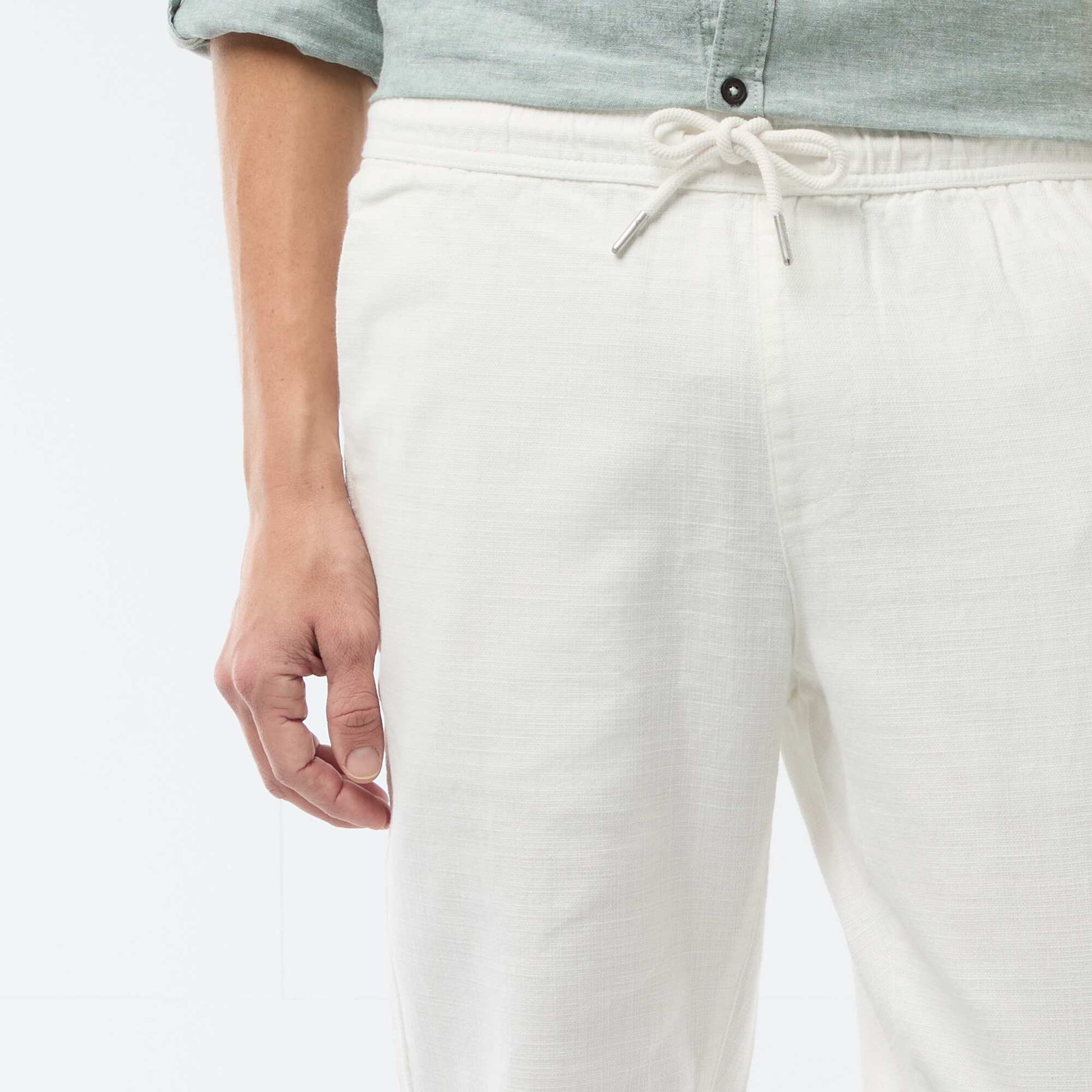 Pantalon droit à taille élastiquée BLANC