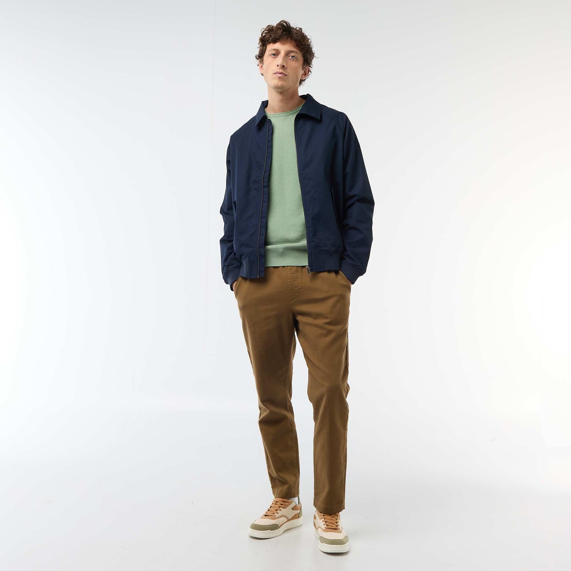 Pantalon droit à taille élastiquée MARRON