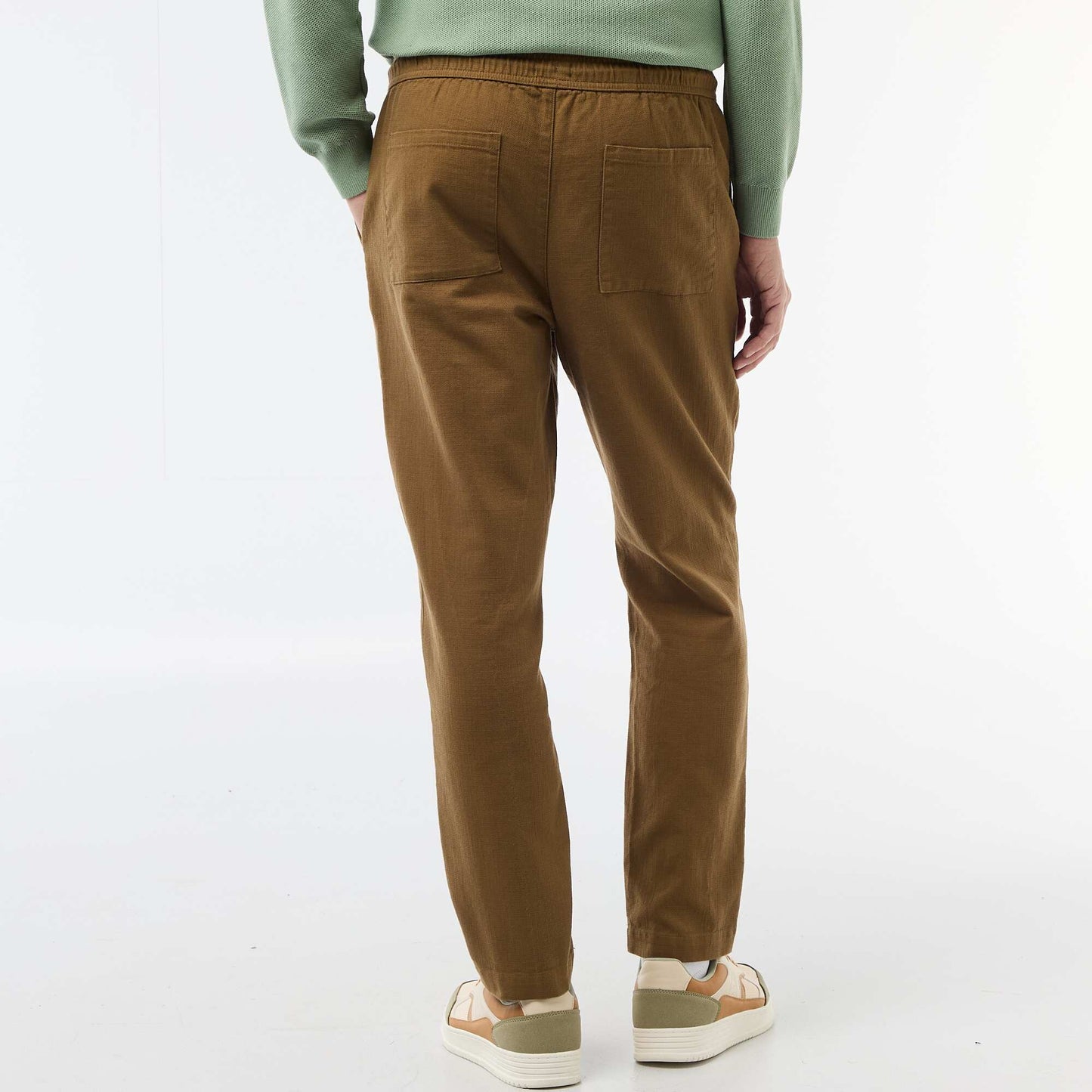 Pantalon droit à taille élastiquée MARRON