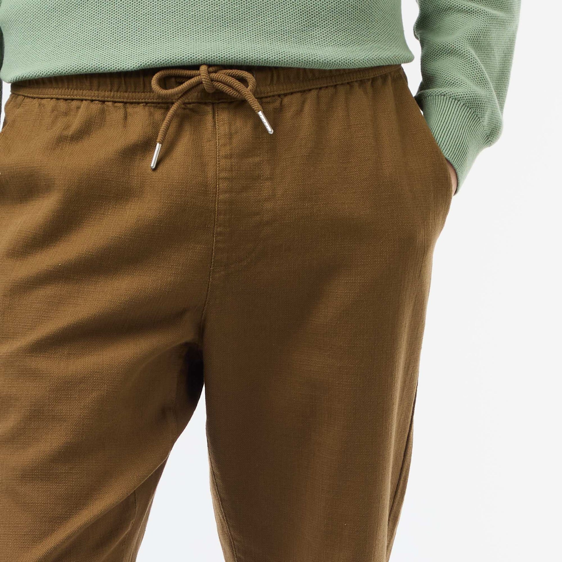 Pantalon droit à taille élastiquée MARRON