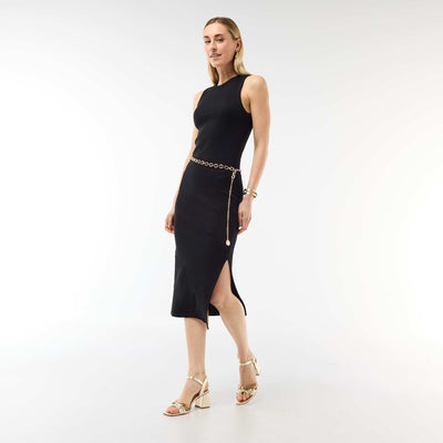 Robe midi côtelée sans manches NOIR