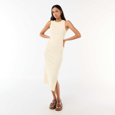 Robe midi côtelée sans manches JAUNE