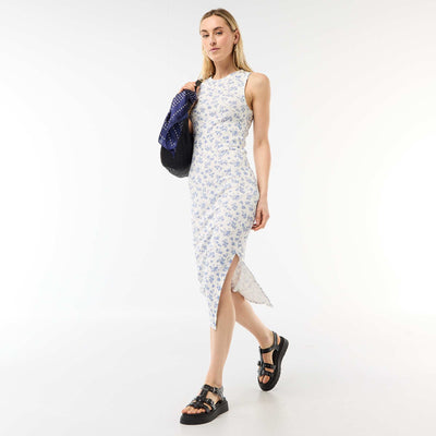 Robe midi côtelée sans manches BEIGE