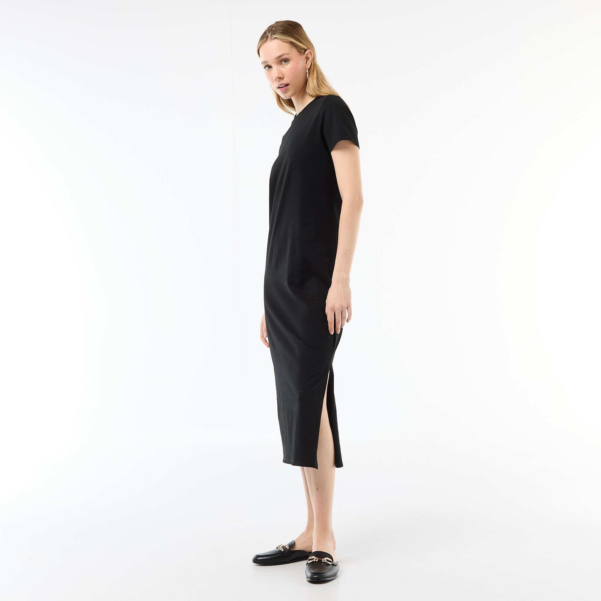 Robe longue en jersey manches courtes NOIR